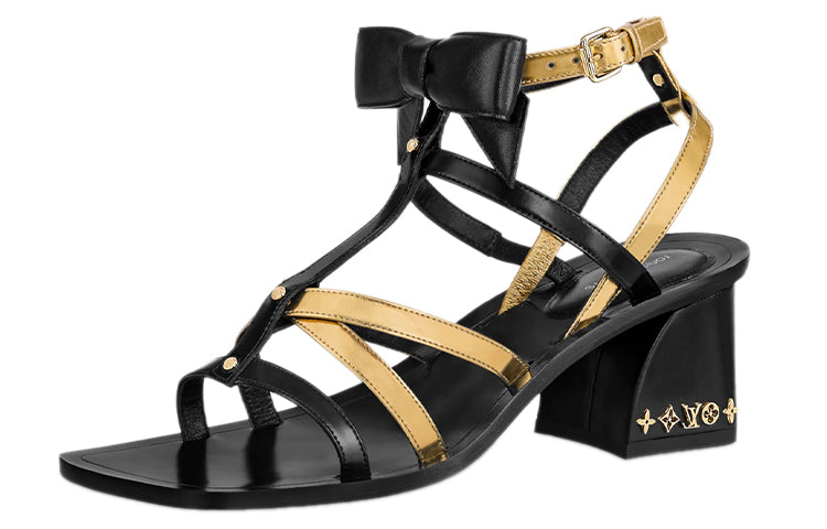 LOUIS VUITTON Peplum Block Heel High Heels Women's Black Gold