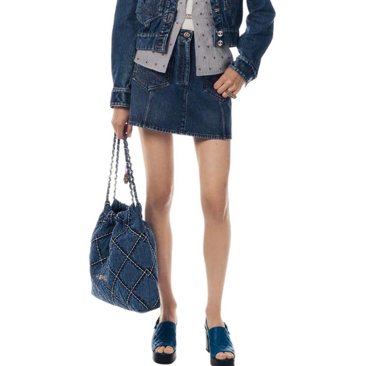 CHANEL Denim Short Skirts Women's Blue