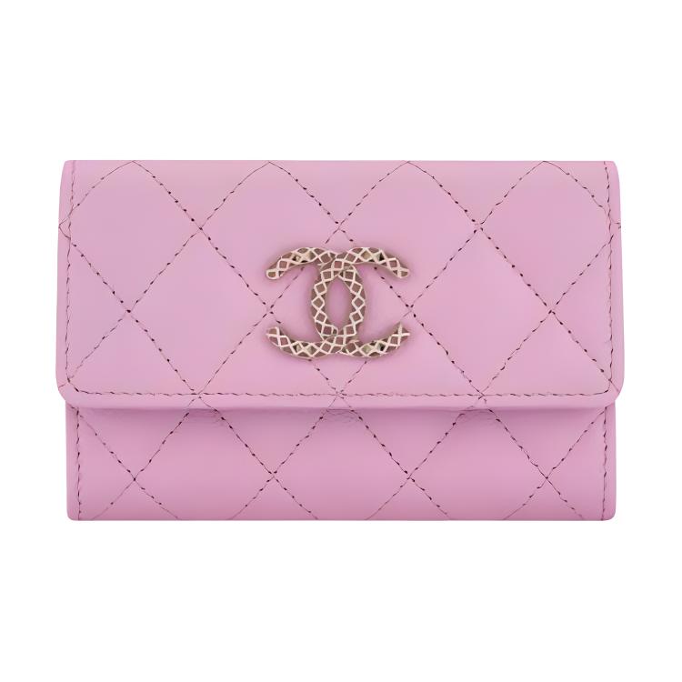 CHANEL Shiny Calfskin Coin Purses Card Holders Women's Lilac