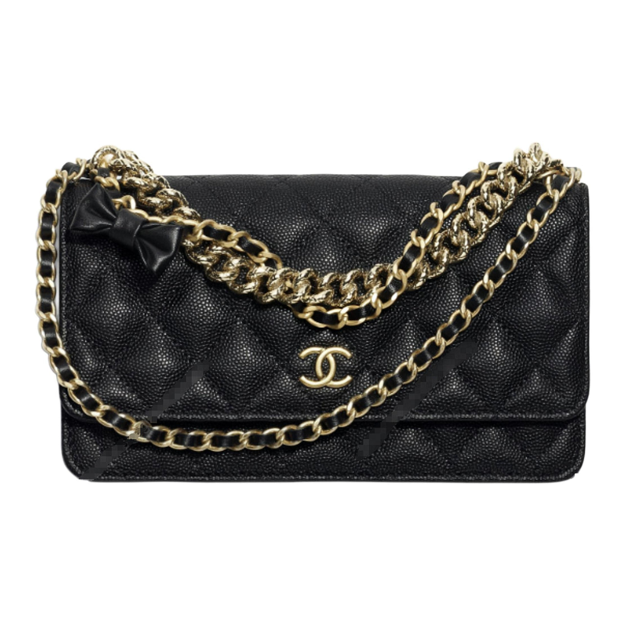 CHANEL WOC Litchi Cow Leather One Shoulder Crossbody Double Layer Trunk Bag Women's Black