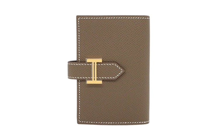 HERMES Bearn Epsom Calfskin Wallet Mini Women's 18 Etoupe Elephant Gray
