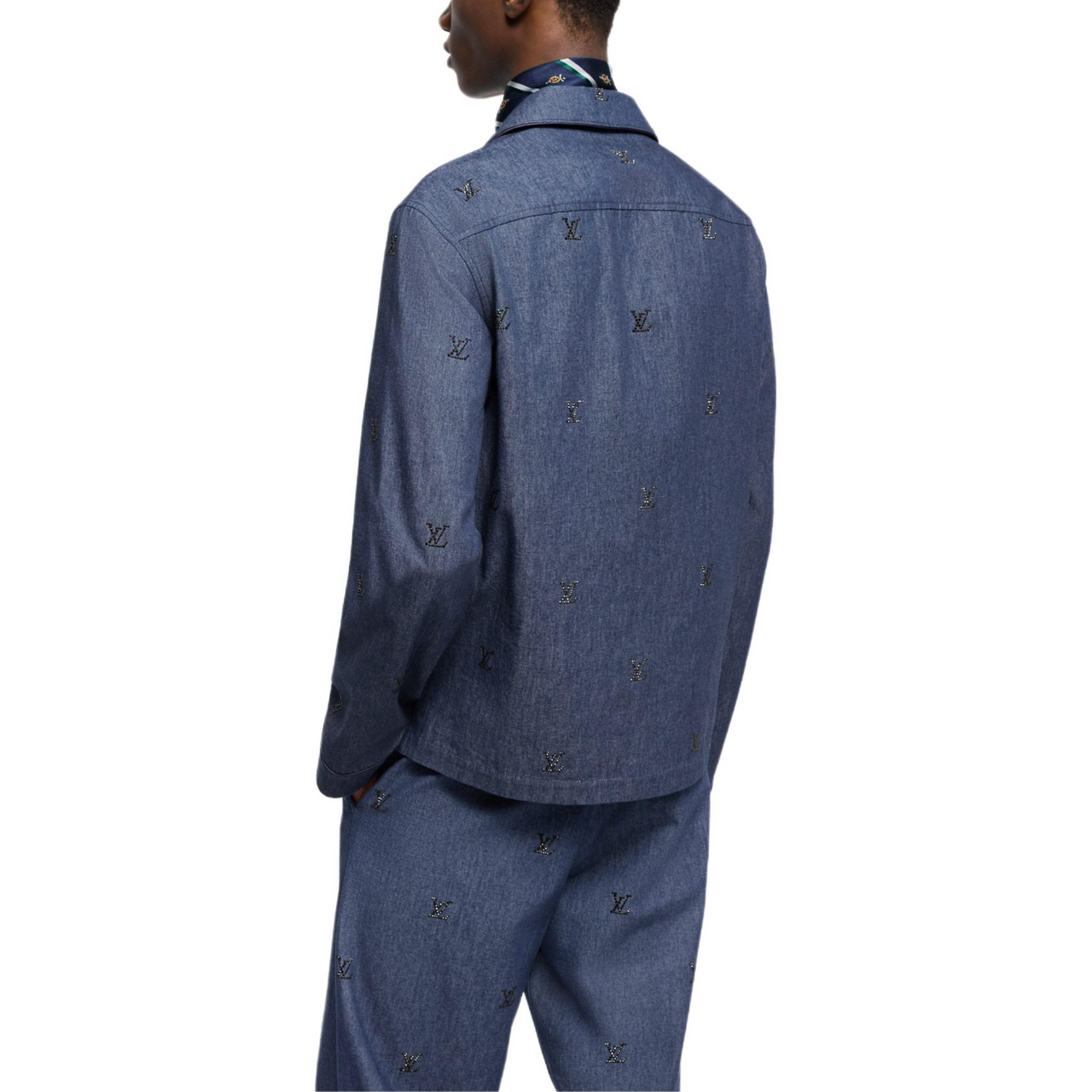 LOUIS VUITTON Lv Blason Embellished Denim Pajama Shirt