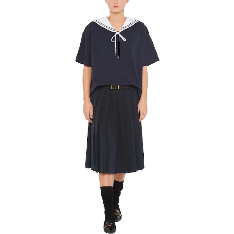 MIU MIU SS23 Drop Shoulder Sleeve T Shirt Women's Blue