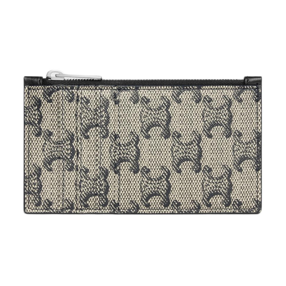 CELINE Canvas paneled Calfskin Trim Card Holder Women's Light Umber