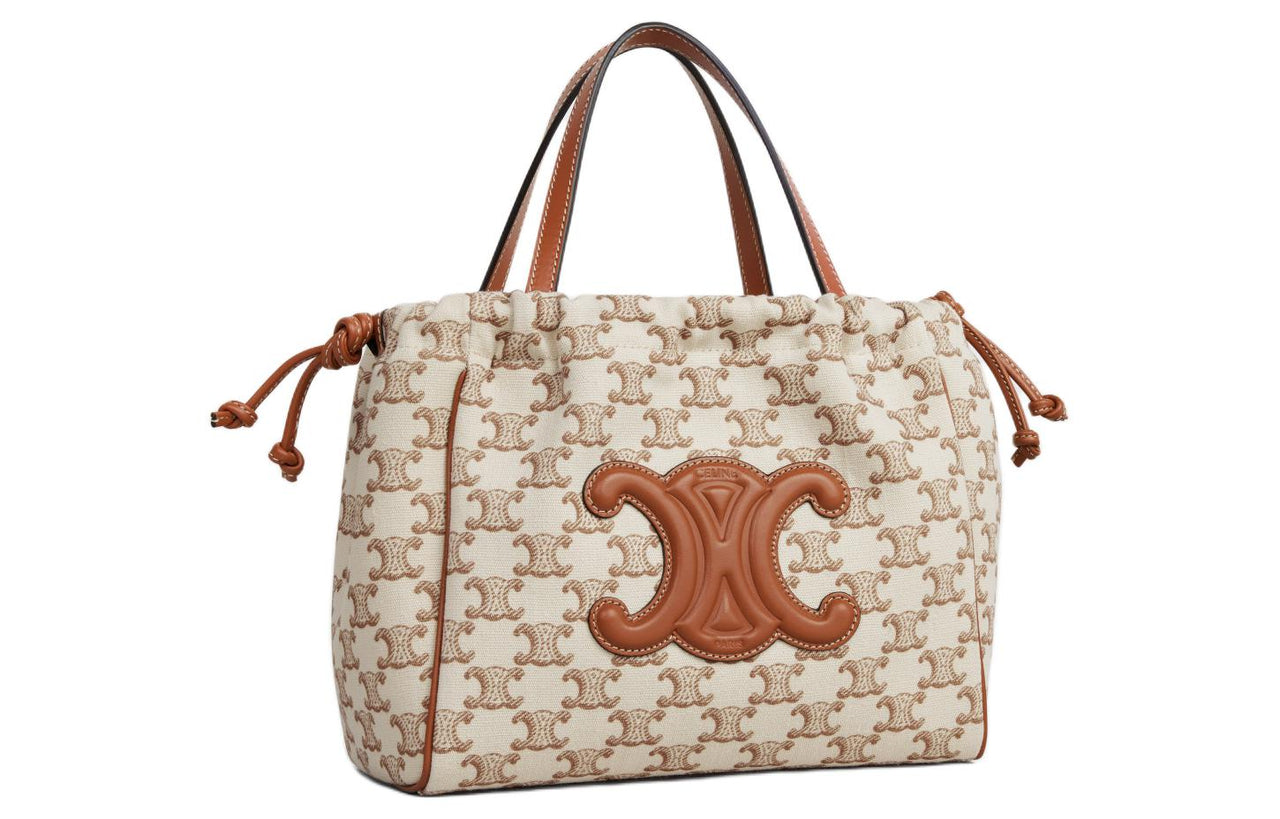 CELINE Cabas Fabric With Cow Leather Binding Shoulder Bag, Crossbody Bag, Handbag Trumpets Women's Brown & White