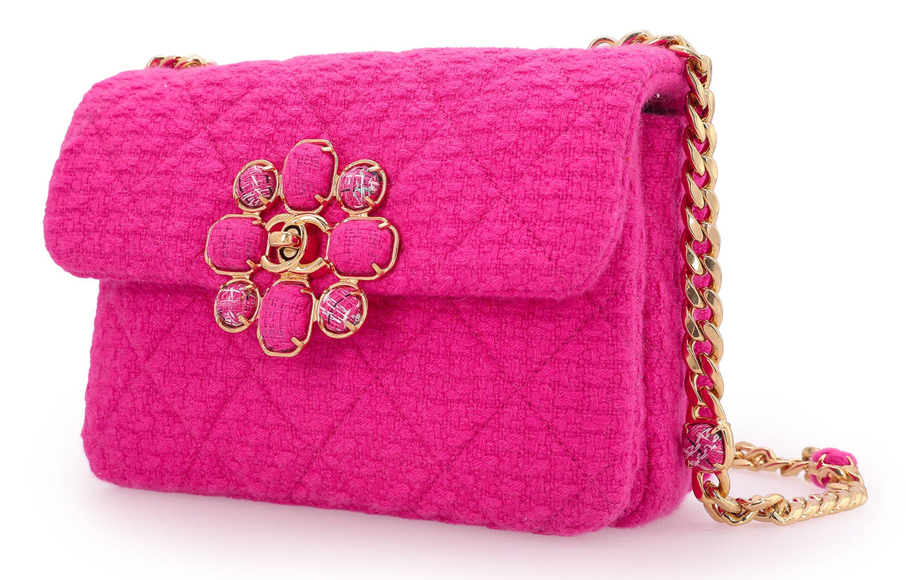 CHANEL 22K Autumn And Winter Cashmere Twill Velvet Shoulder Bag Crossbody Bag Mini Women's Peach Pink