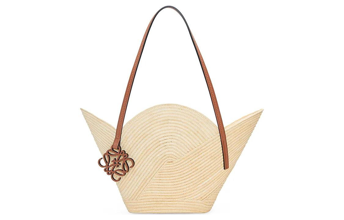 LOEWE Basket Raffia Fiber With Cow Leather Handbag Regular Women's Natural/Tan