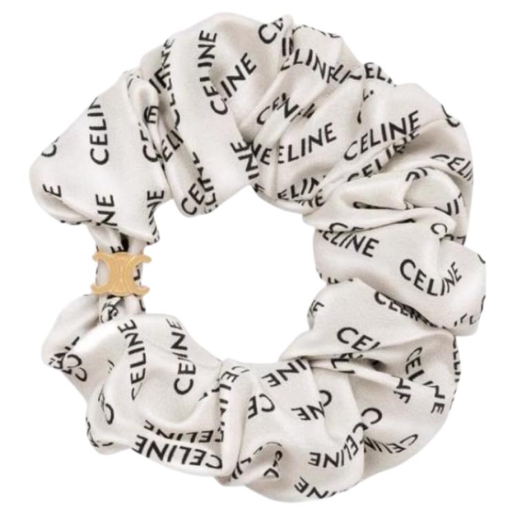 CELINE Silk Fabric Hair Tie Unisex White