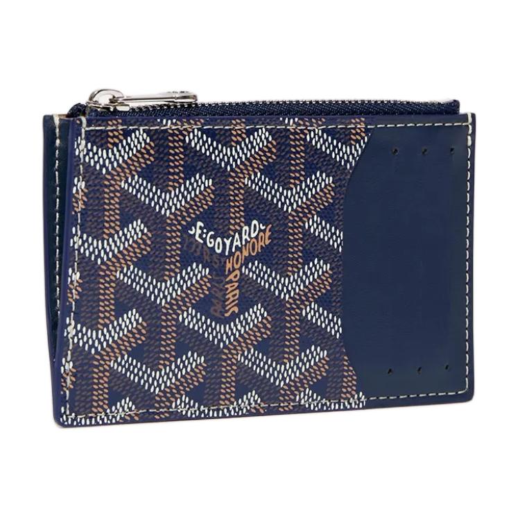 GOYARD Canvas With Calfskin Card Holder Unisex Marine Blue