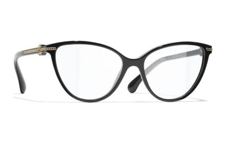 CHANEL Acetate Cat Eye Eyeglass Frames Women's Black