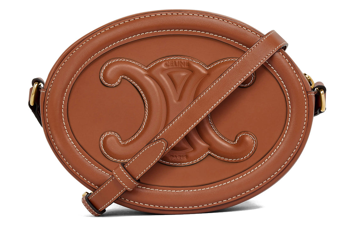 CELINE Cuir Triomphe Smooth Cow Leather Mooncake Bag Shoulder Bag Crossbody Bag Medium Size Women's Tawny