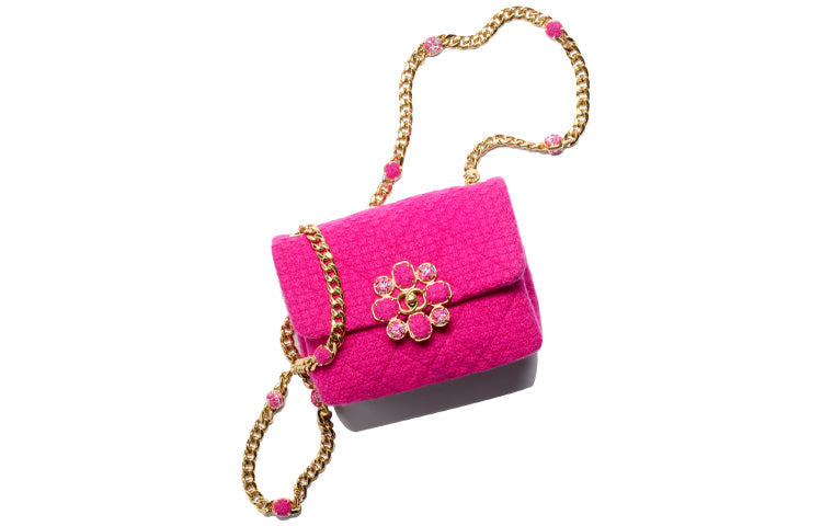 CHANEL 22K Autumn And Winter Cashmere Twill Velvet Shoulder Bag Crossbody Bag Mini Women's Peach Pink