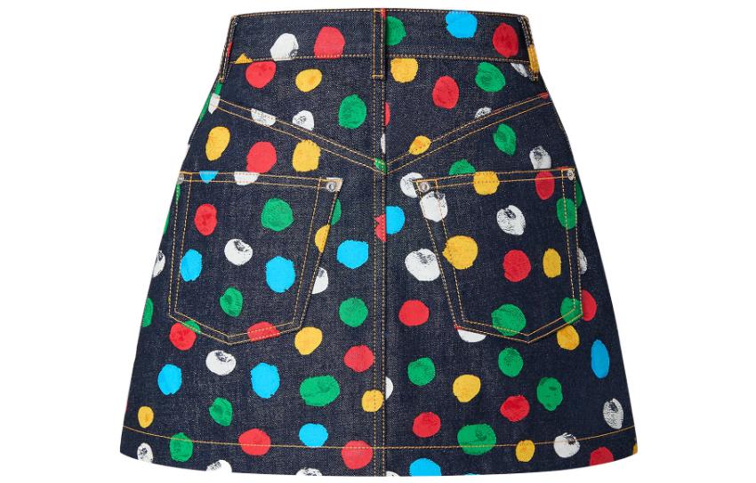 LOUIS VUITTON X Yayoi Kusama Painted Dots Denim Mini Skirt Indigo/Blue