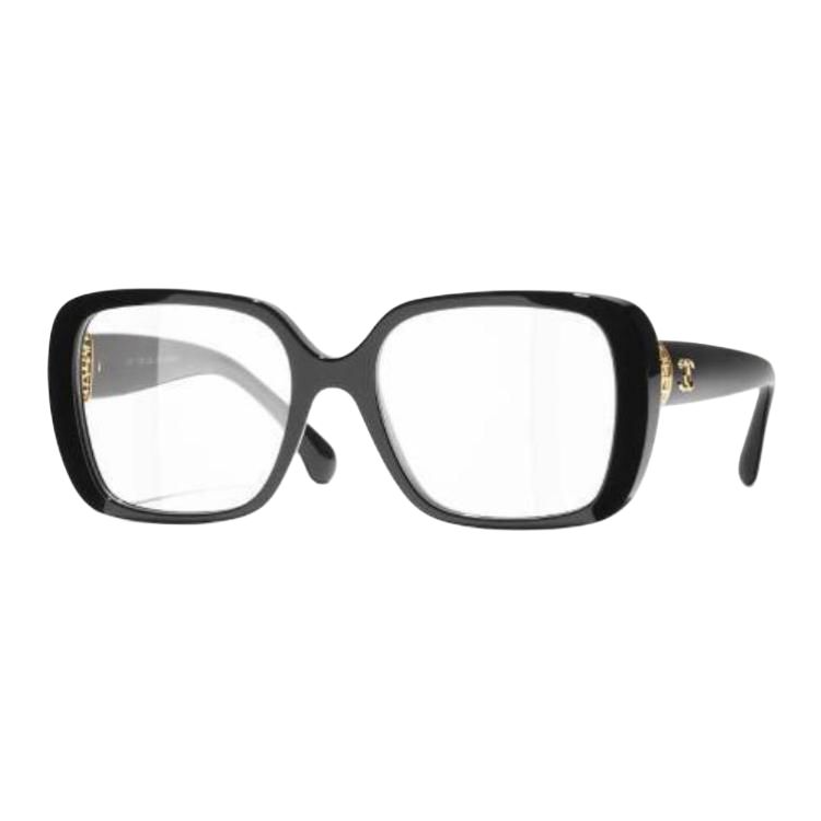 CHANEL Metal Acetate Square Eyeglass Frames Unisex Black