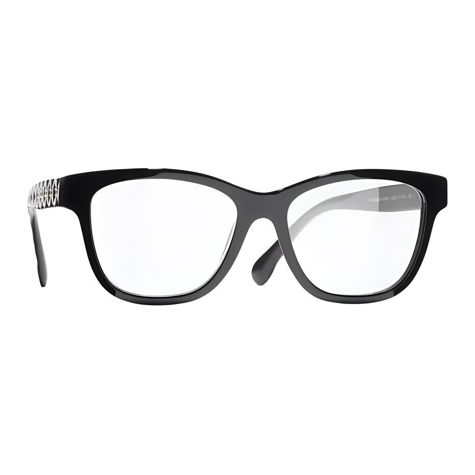 CHANEL Acetate Square Eyeglass Frames Women's Black