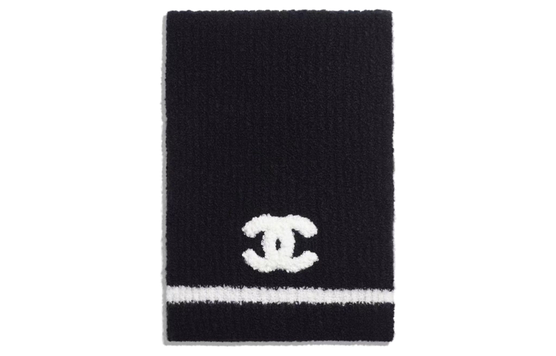 CHANEL Knit Scarves Unisex Black