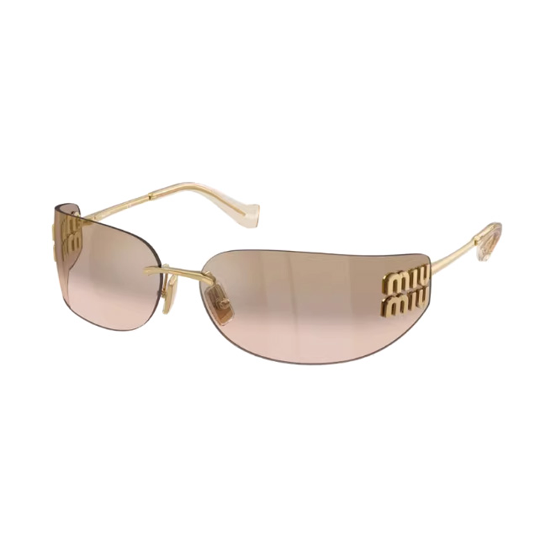 MIU MIU Magnesium Aluminum Alloy Irregular Shape Sunglasses Women's Gold Pink