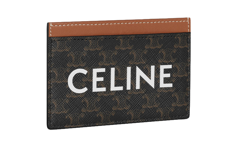 CELINE Triomphe Arc De Triomphe Canvas With Lambskin Card Clip Card Holder Unisex Brown