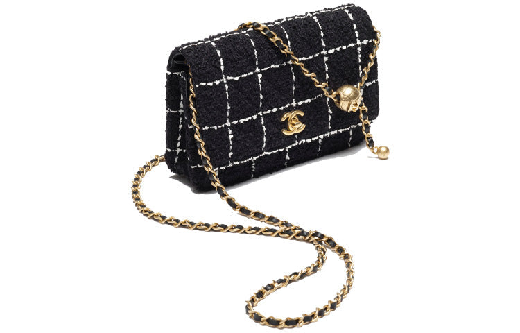 CHANEL Wool Twill Soft Woolen Wallet, Shoulder Bag, Crossbody Bag Women's Black/White