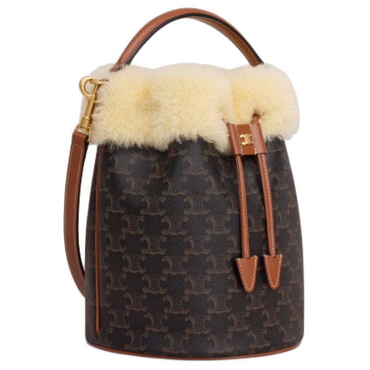 CELINE Cow Leather Bucket Bag Handbag Shoulder Bag Crossbody Bag Women's Tawny