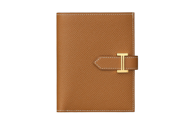HERMES Bearn Calfskin Short Wallet Women's Gold