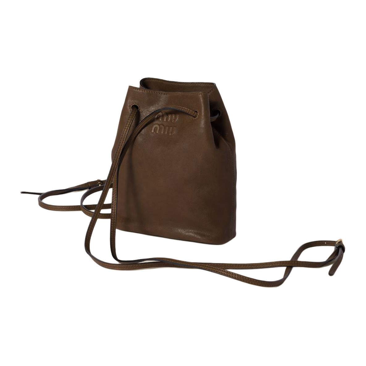 MIU MIU Leather Handbag, Small Bucket Lucky Bag, Shoulder Bag, Crossbody Bag Mini Women's Tundra