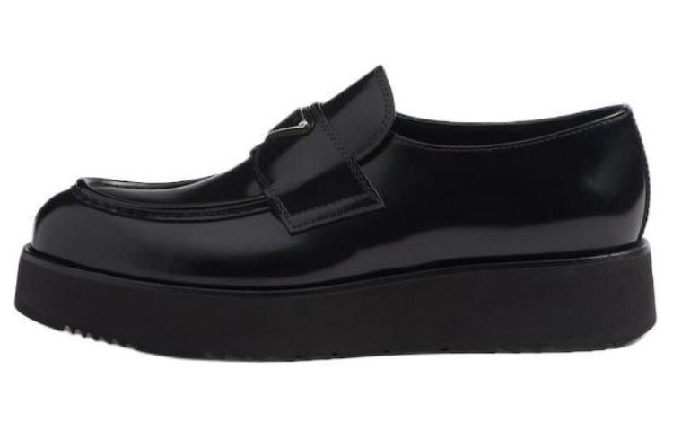 PRADA Logo-plaque Brushed Leather Loafers