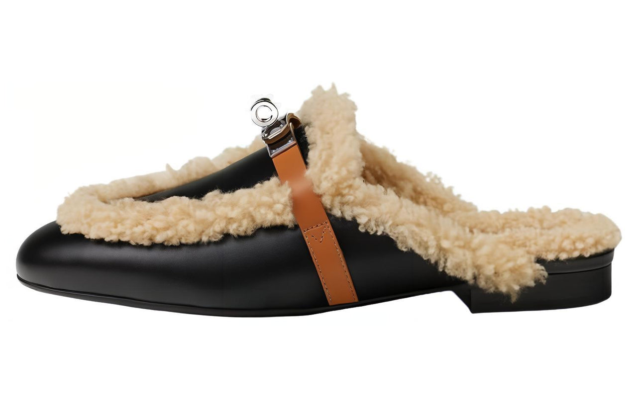 HERMES Oz Abrasion-Resistant Wrap-toe Slippers Women's Black