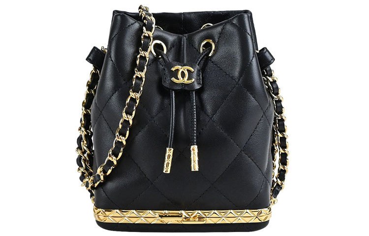 CHANEL 22SS Sheepskin Trunk Bag, Bucket Bag, Crossbody Bag Women's Black