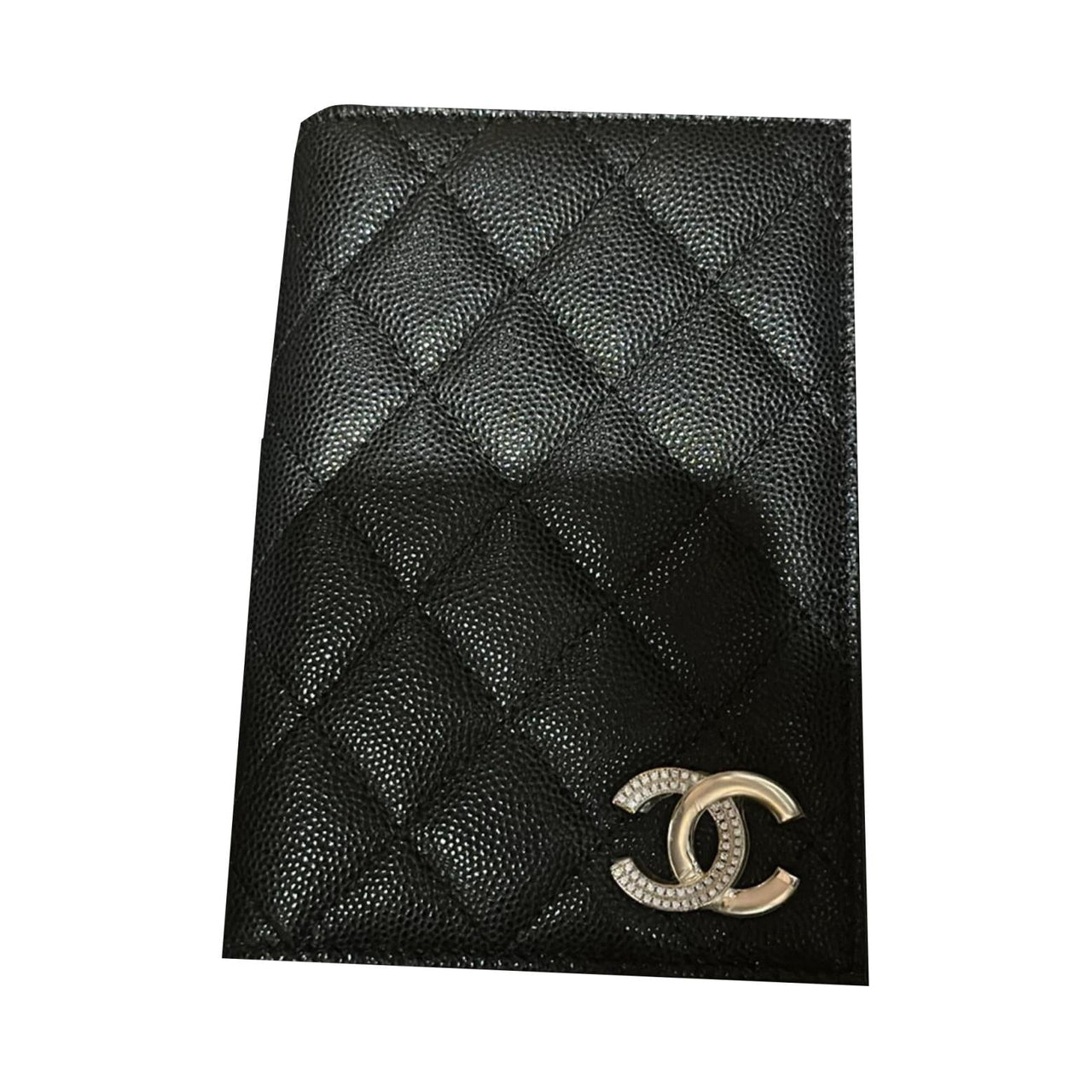 CHANEL Cow Leather Passport Clip Money Clip Card Holder Regular Women's Black