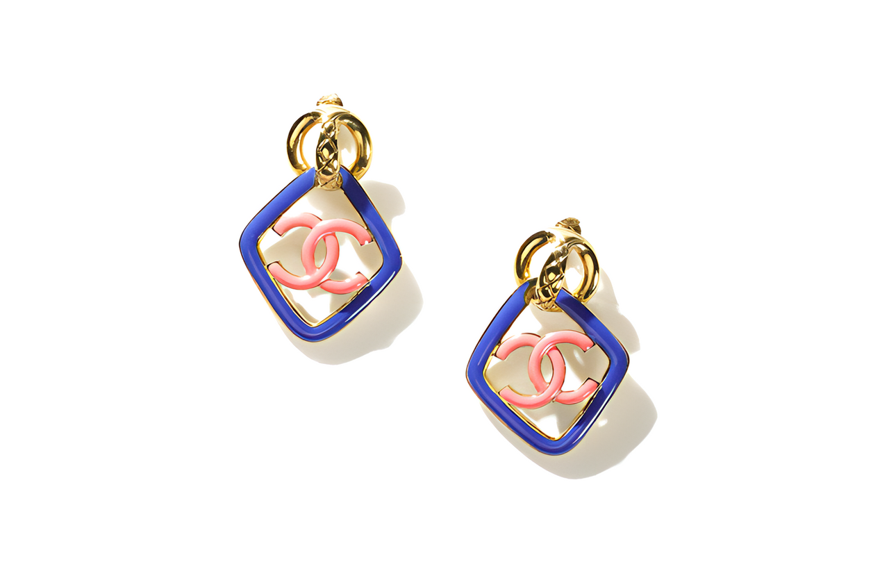 CHANEL 1986-1988 Rhombus Cc Clip-on Earrings