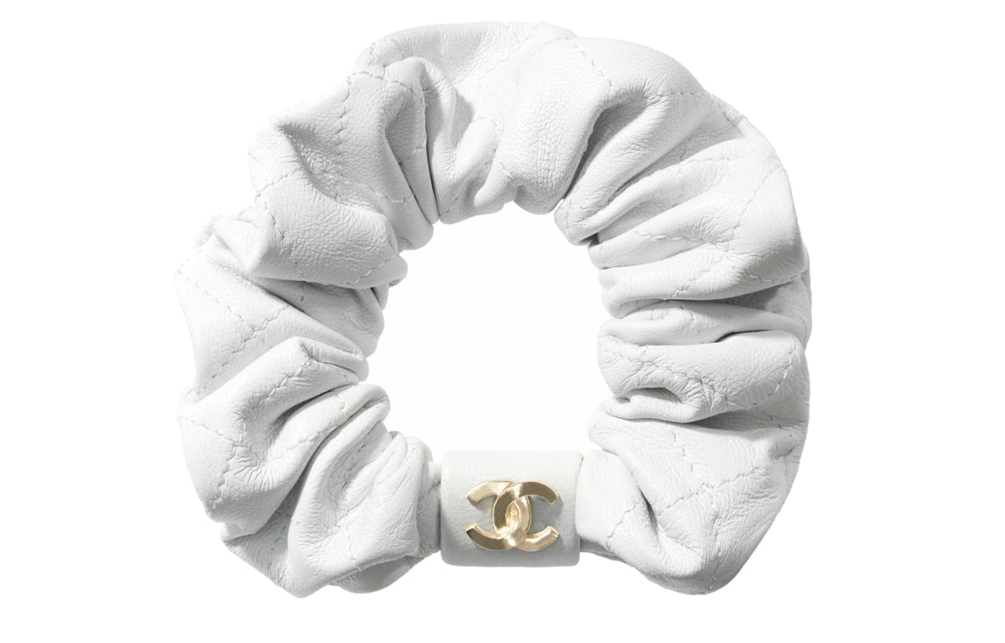 CHANEL Lambskin Metal Hair Tie Women's White