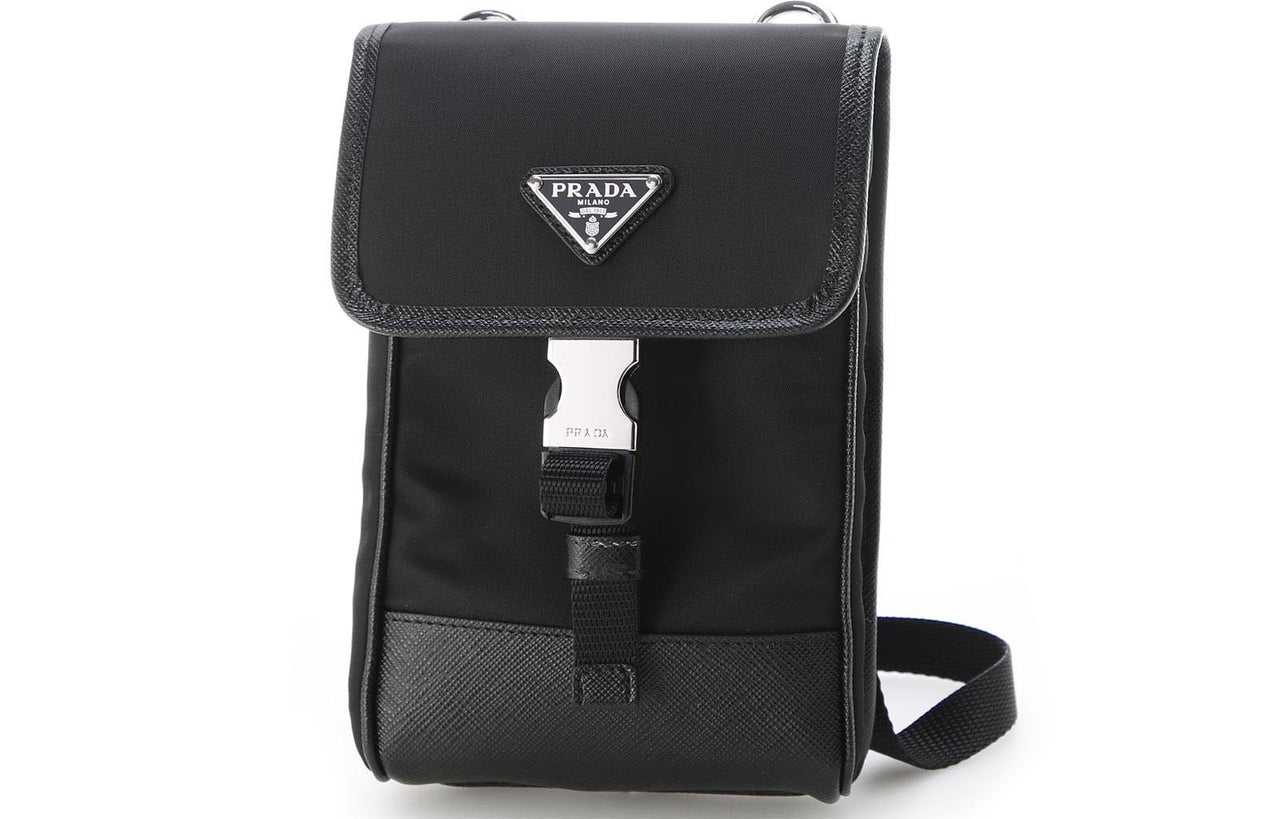PRADA Saffiano Leather Recycled Nylon Camera Bag Shoulder Bag Crossbody Bag Cell Phone Pouch Unisex Black