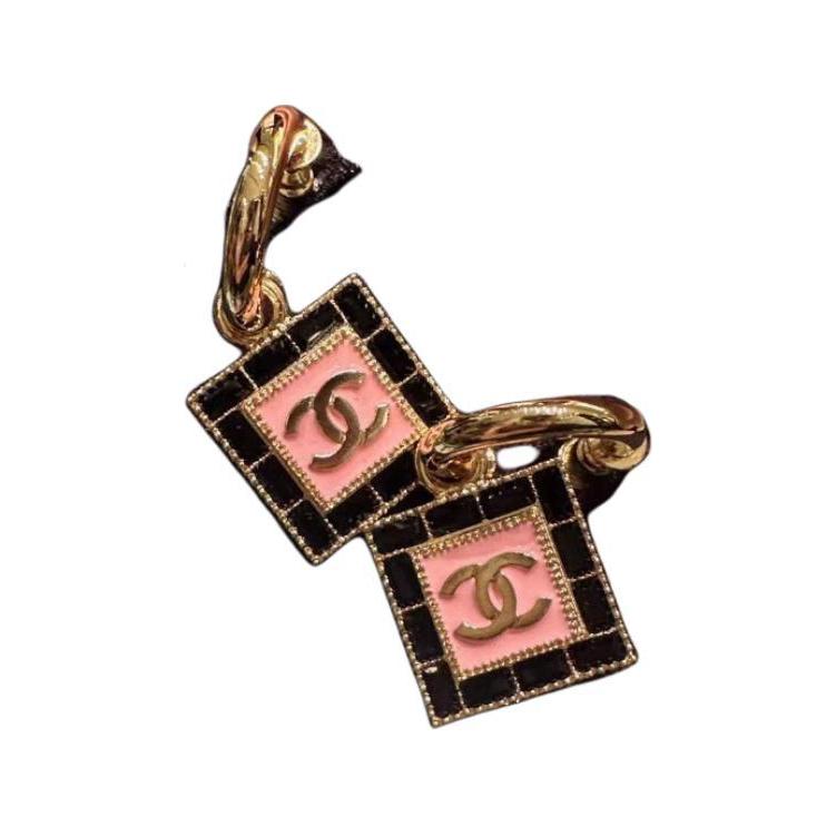 CHANEL Metal Rhinestone Resin Earrings Women's Black