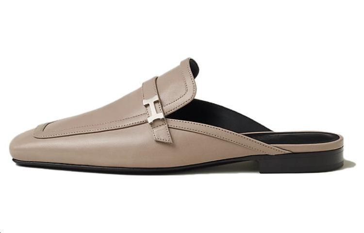 HERMES Groupie Wrap-toe Slippers Women's Gray Yellow Beige