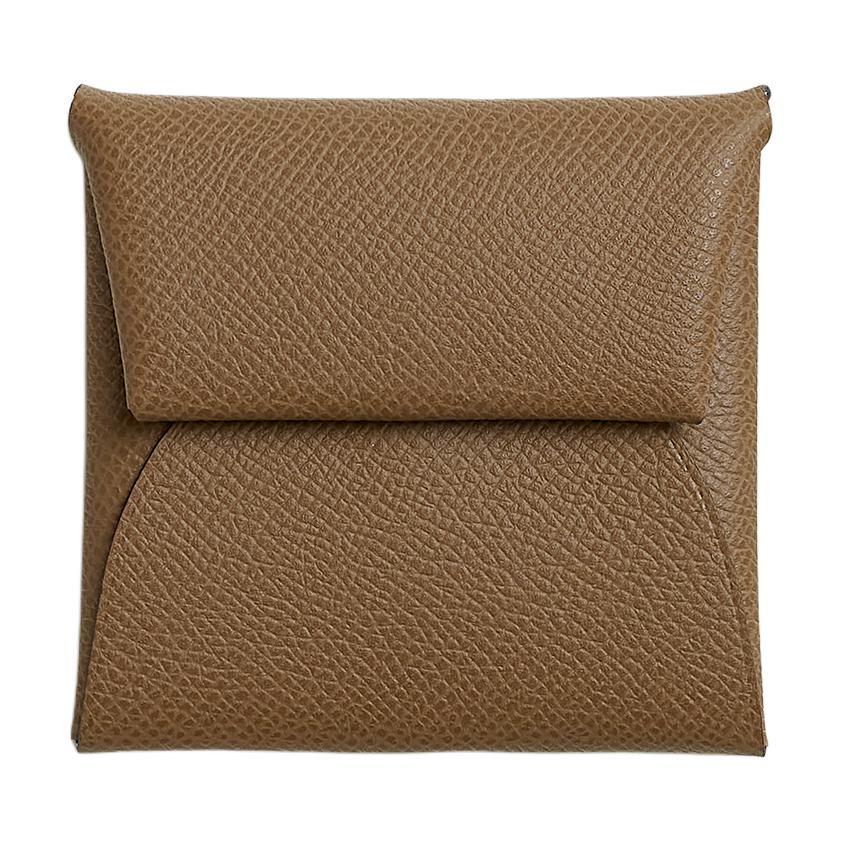 HERMES Bastia Epsom Calfskin Wallet Women's Chestnut With Mint Green Accents