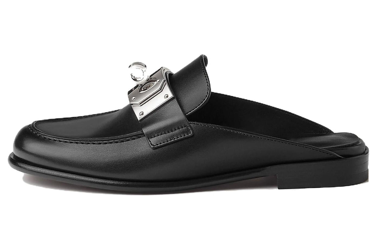 HERMES Closed Toe Slippers Women's Black