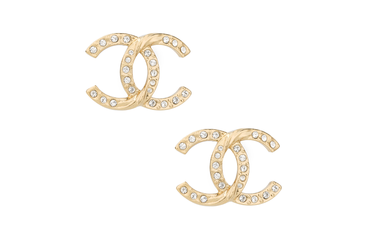 CHANEL Crystal Cc Logo Stud Earrings ABA157