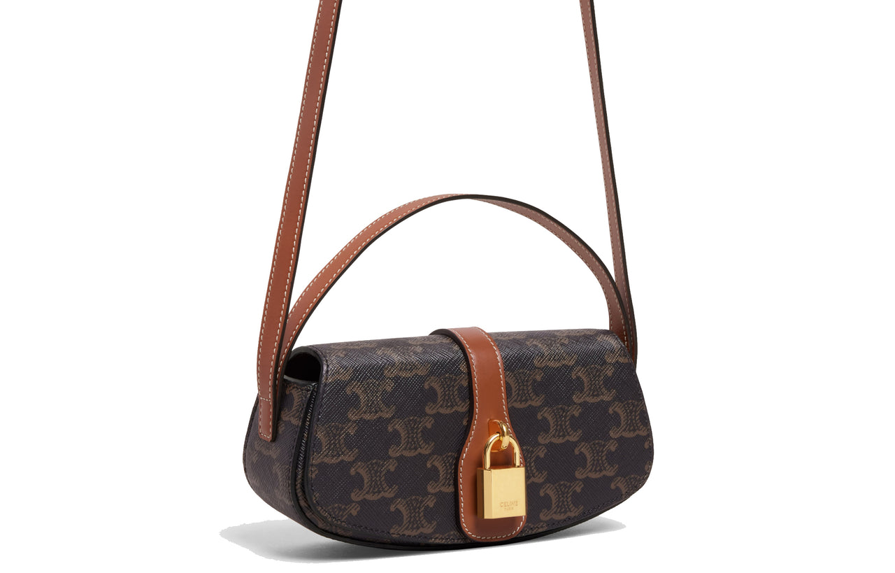 CELINE Triomphe Arc De Triomphe Fabric Baguette Bag Shoulder Bag Handbag Shoulder Bag Crossbody Bag Mini Women's Tawny