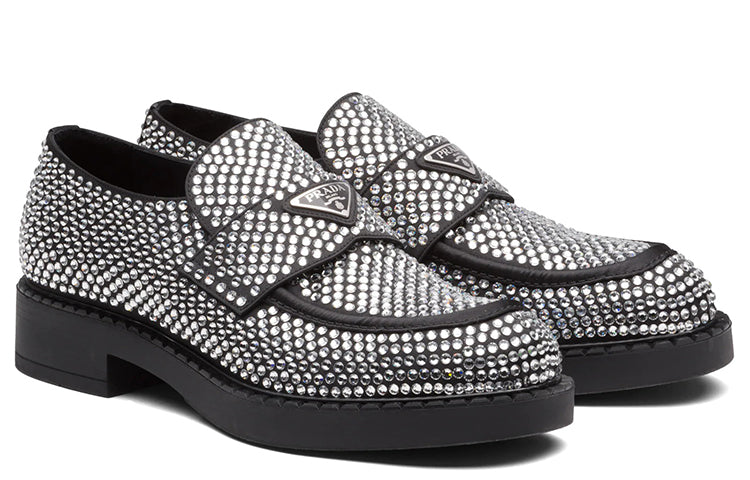 PRADA Women's Satin Loafer 'Black Studded Crystal'