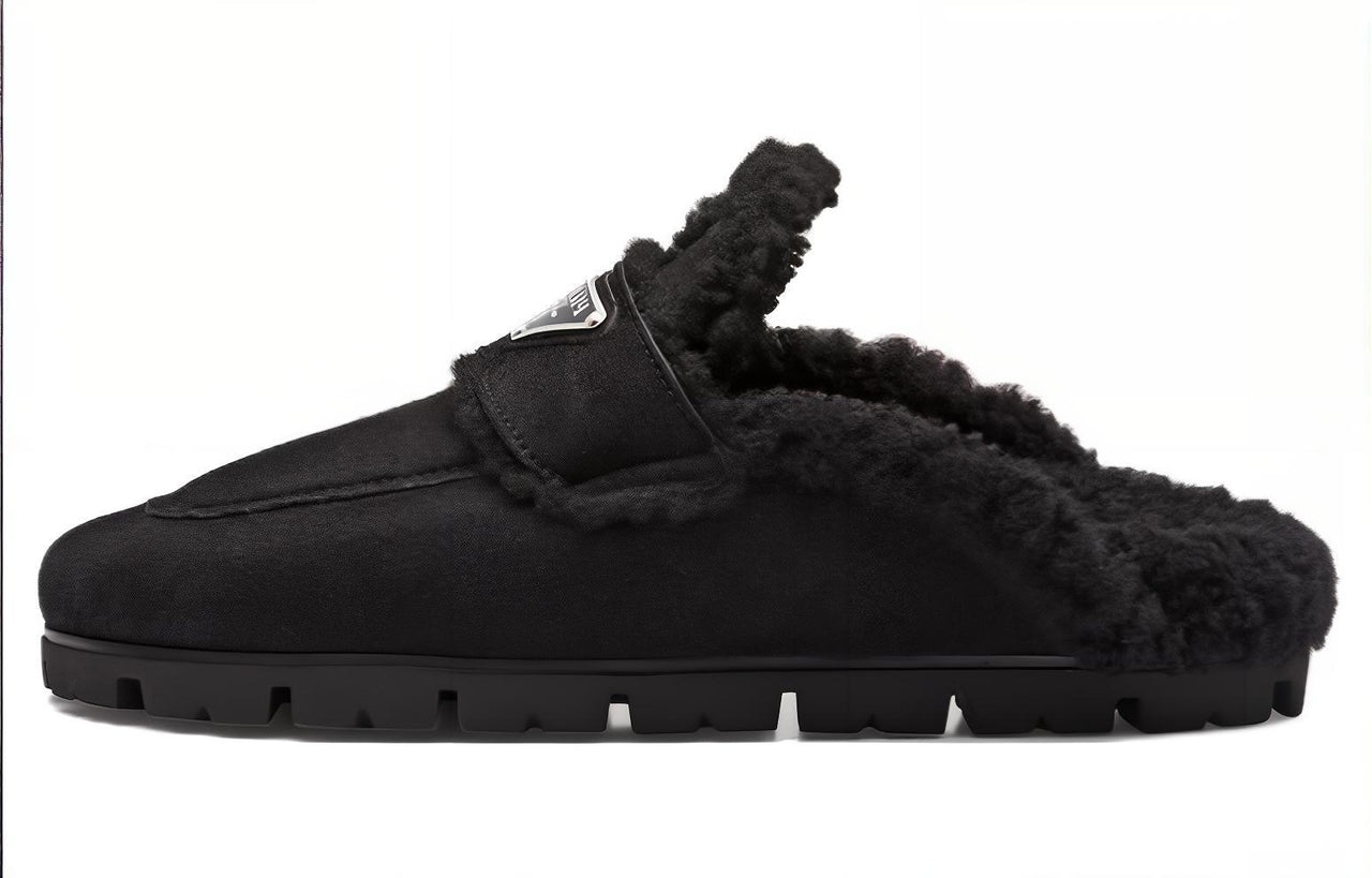 PRADA Triangle-logo Shearling Slippers