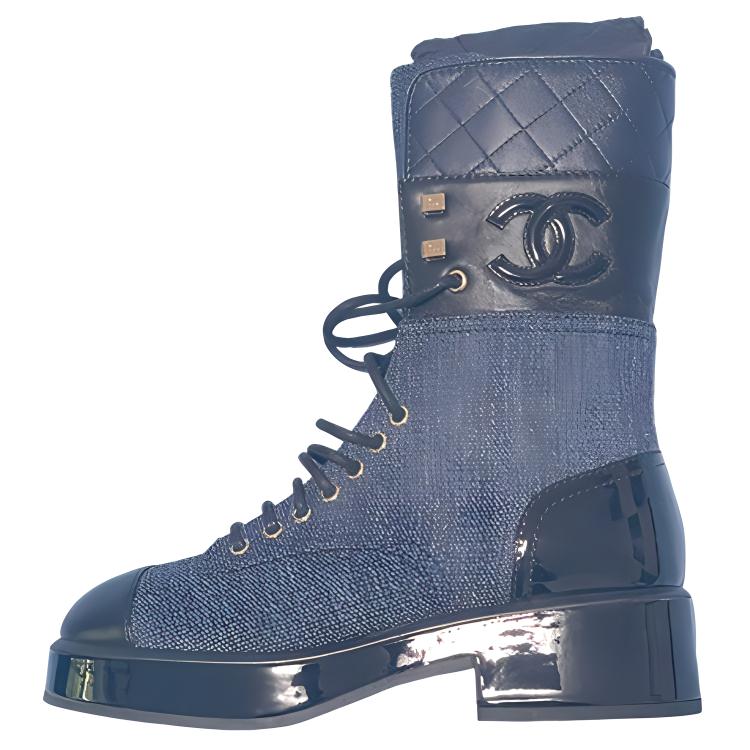 CHANEL Ankle Boots Women's Blue Black