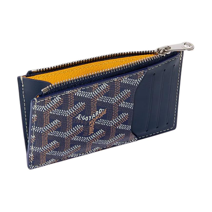 GOYARD Canvas With Calfskin Card Holder Unisex Marine Blue