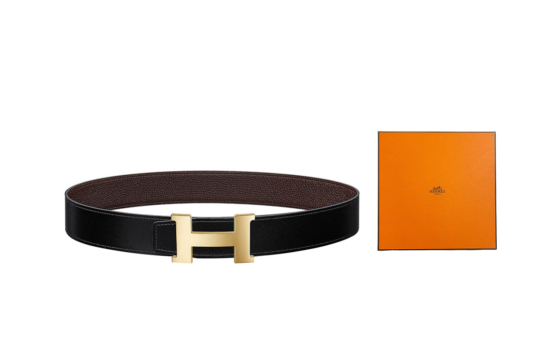 HERMES Constance Leather Belts Men Black-Box