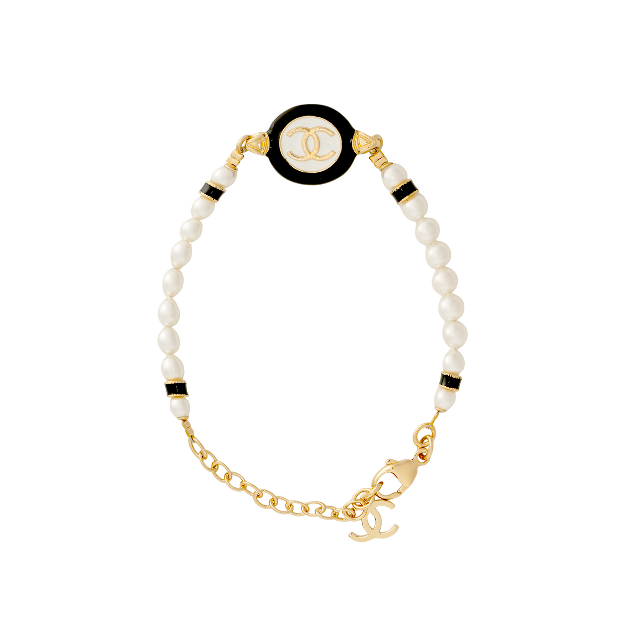 CHANEL Pearl Bracelets Women's Black White