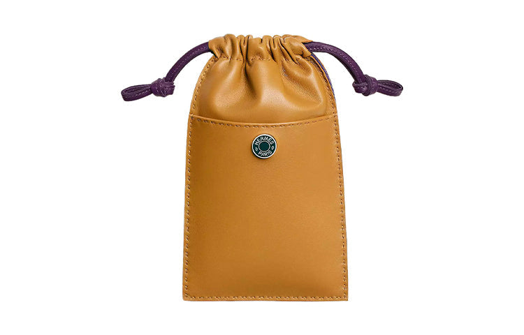 HERMES Pilo Milo Lambskin With Swift Calfskin Cell Phone Pouch Women's Sesame & Violet