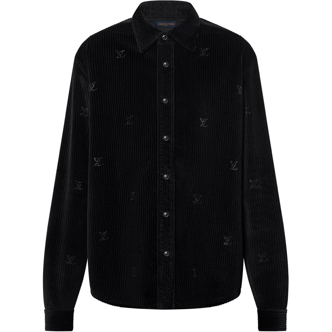 LOUIS VUITTON Long-Sleeved Lv Blason Embellished Corduroy Shirt