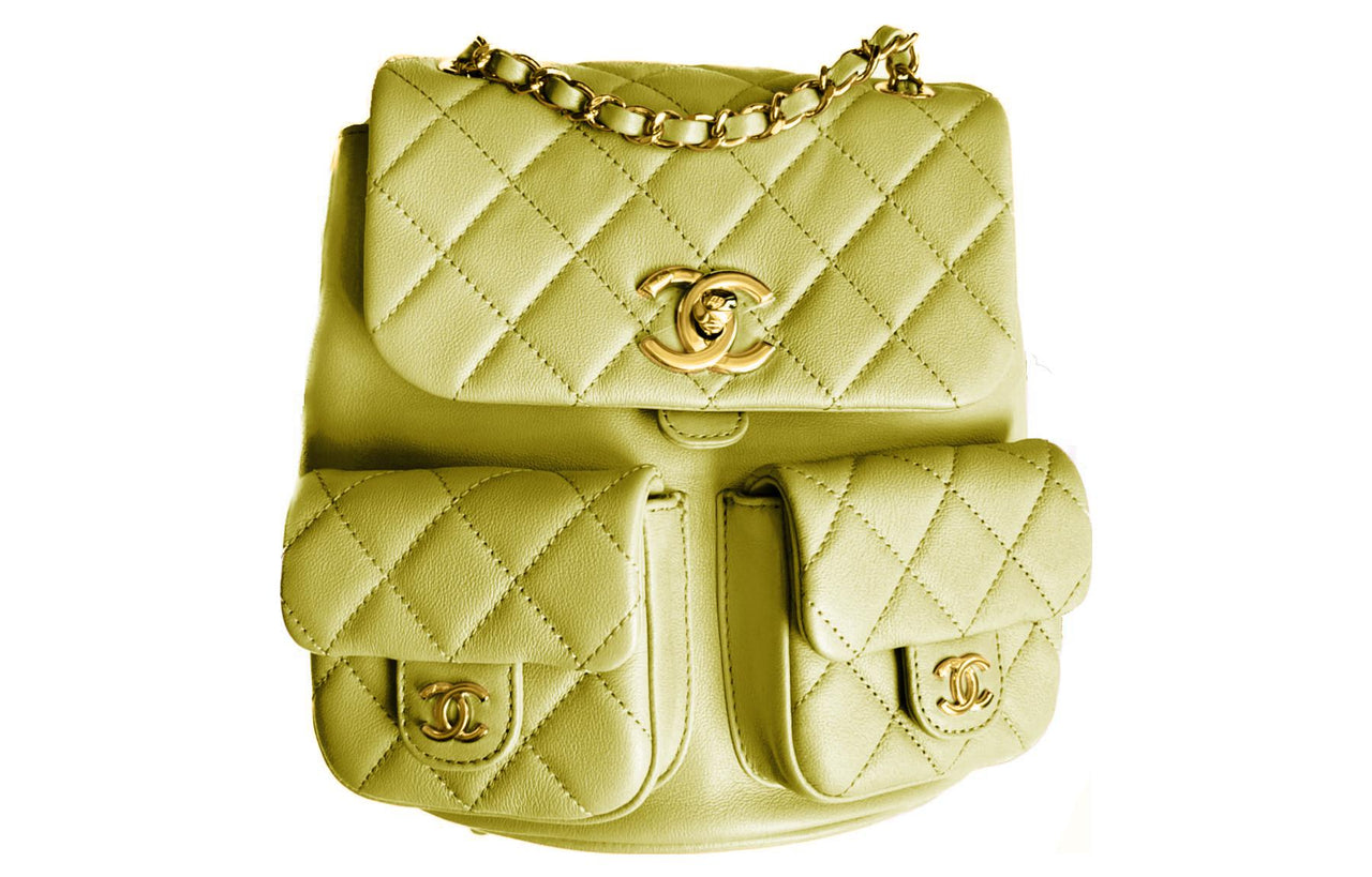 CHANEL Duma Calfskin Backpack Medium Size Women's Olive Green