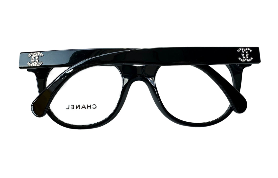 CHANEL Plate Frame With Rhinestones Butterfly Eyeglass Frames Women's Black