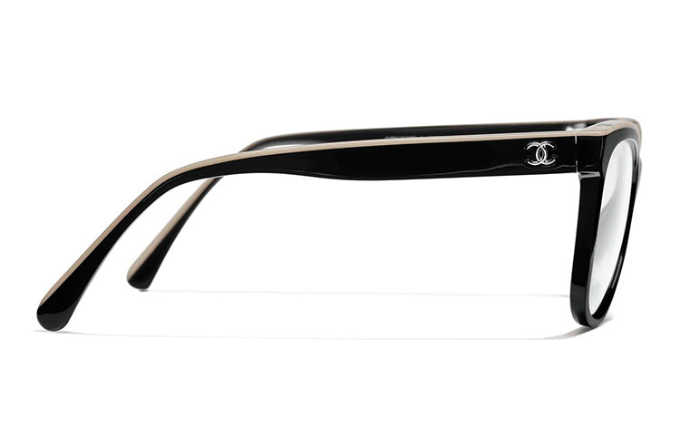 CHANEL Injection Molded Square Optical Glasses Unisex Black/Beige